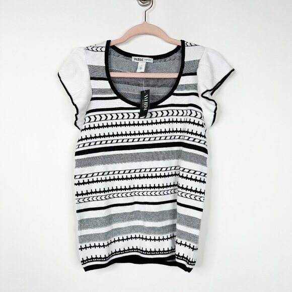 NWT White House Black Market Short Sleeve Novelty Black White Stripe Top #WHBM18 - Picture 2 of 9